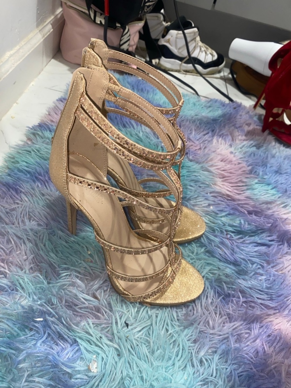 Charlotte Russe Glitter Strappy High Heel Sandals - Gold